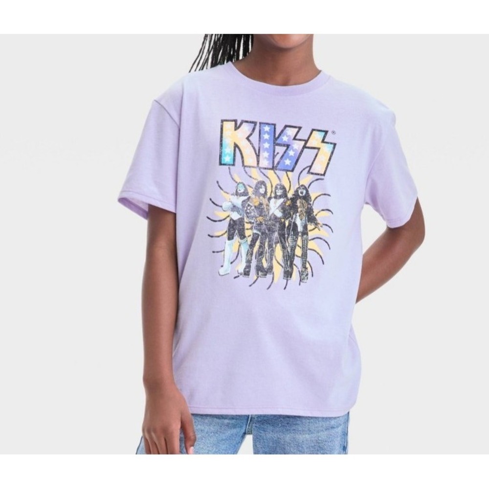 Girls KISS Overised Graphic Short Sleeve T-Shirt Purple Size L